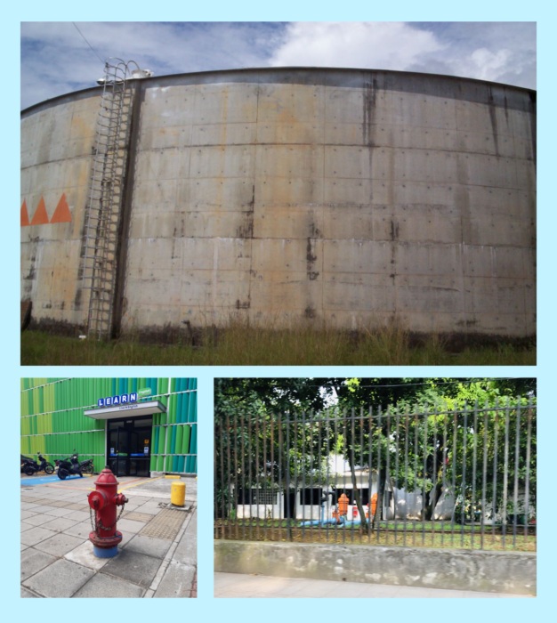 Tanque, hidrante y estación de bombeo